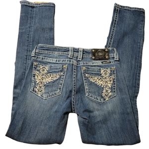 Miss Me Skinny Med Wash Straight Leg Fancy Pocket Jeans Size 30